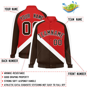 Custom Red Brown Raglan Sleeves Varsity Full-Snap Letterman Baseball Jacket