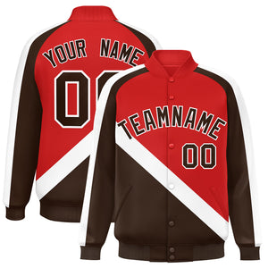 Custom Red Brown Raglan Sleeves Varsity Full-Snap Letterman Baseball Jacket