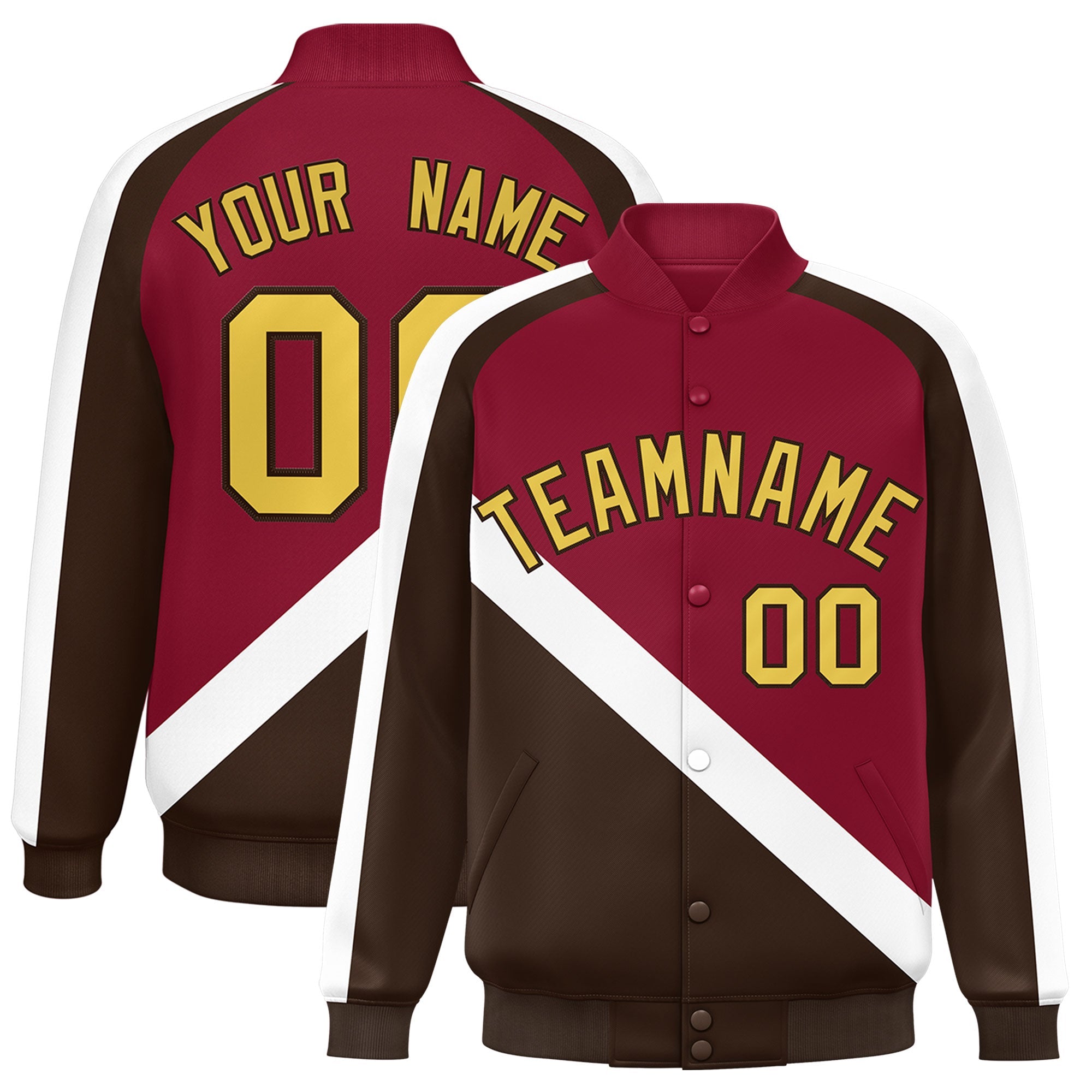 Custom Crimson Brown Raglan Sleeves Varsity Full-Snap Letterman Baseball Jacket