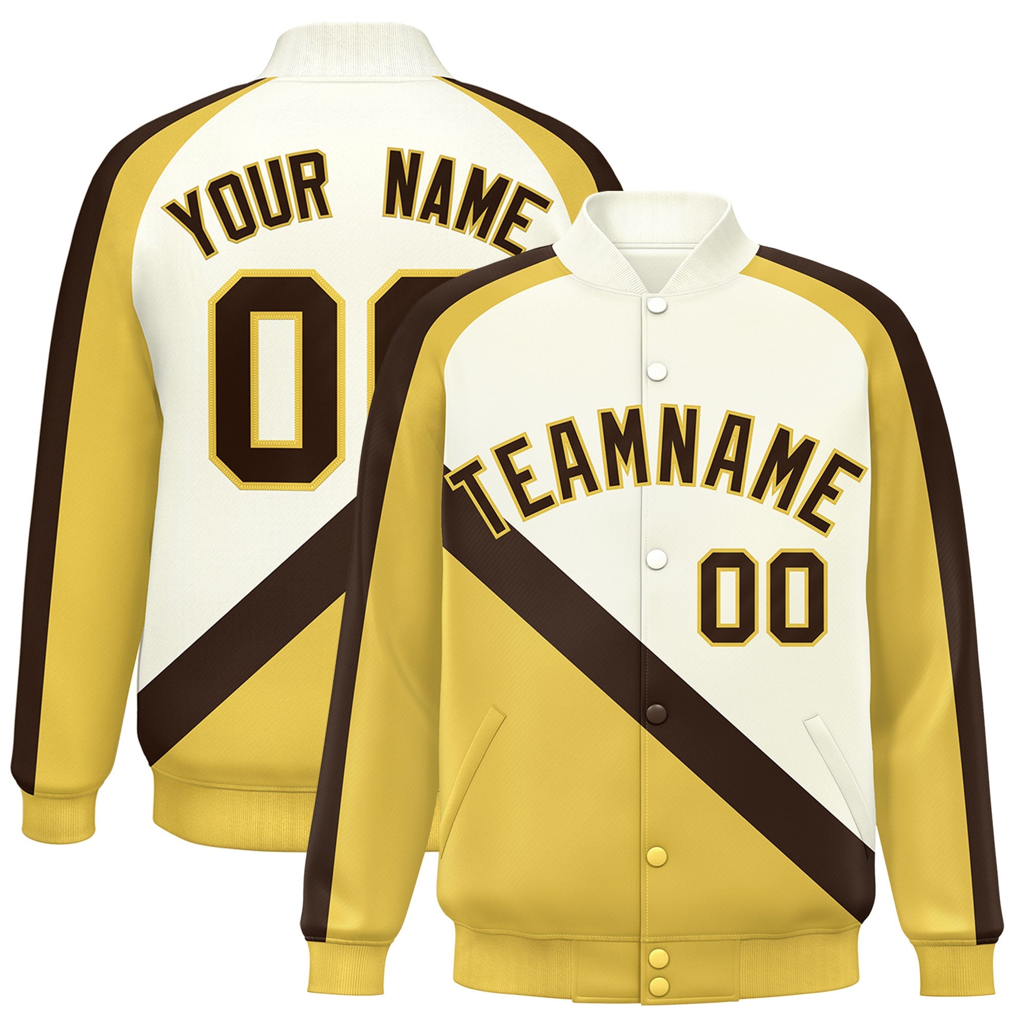 Custom Cream Khaki Raglan Sleeves Varsity Full-Snap Letterman Baseball Jacket