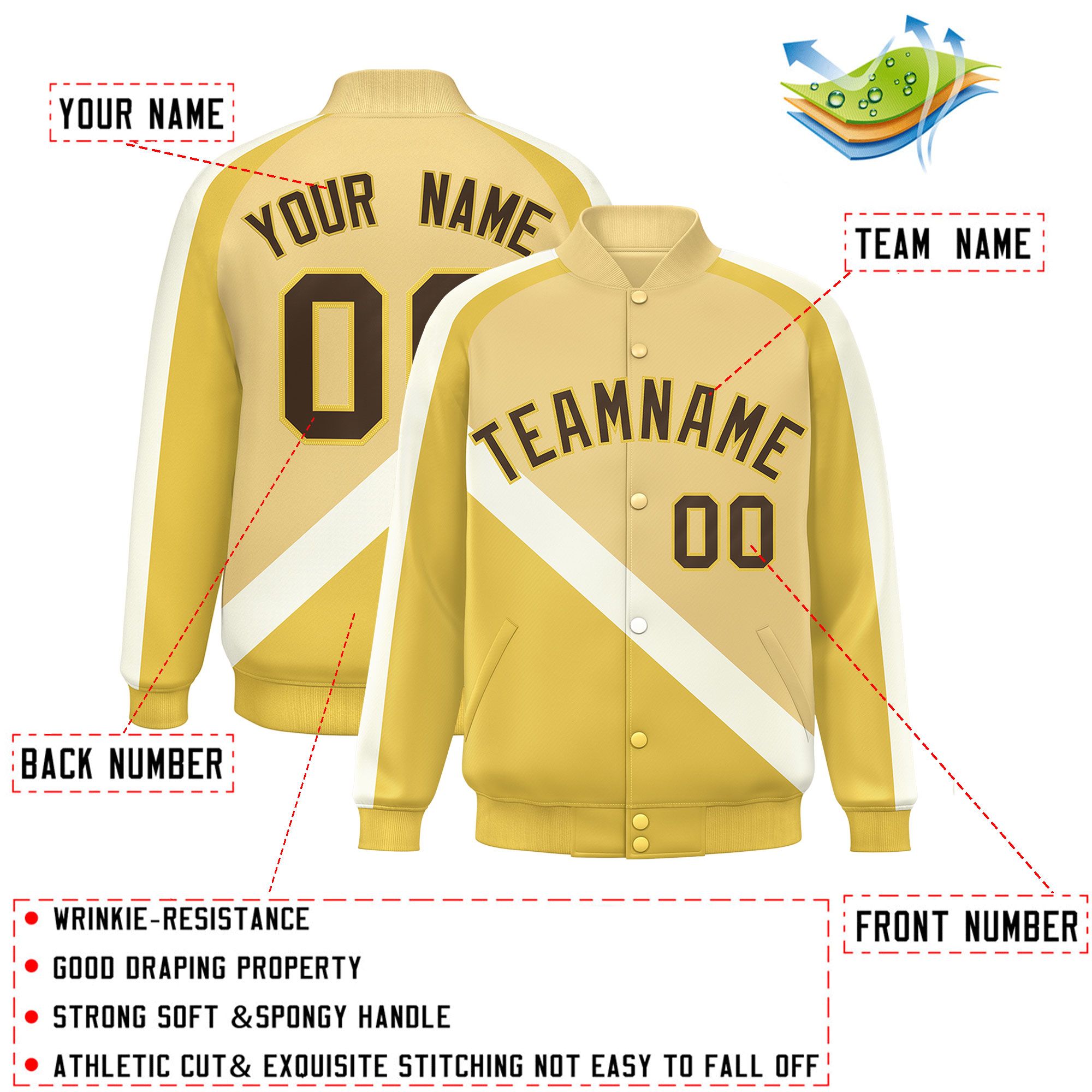 Custom Khaki Khaki Raglan Sleeves Varsity Full-Snap Letterman Baseball Jacket