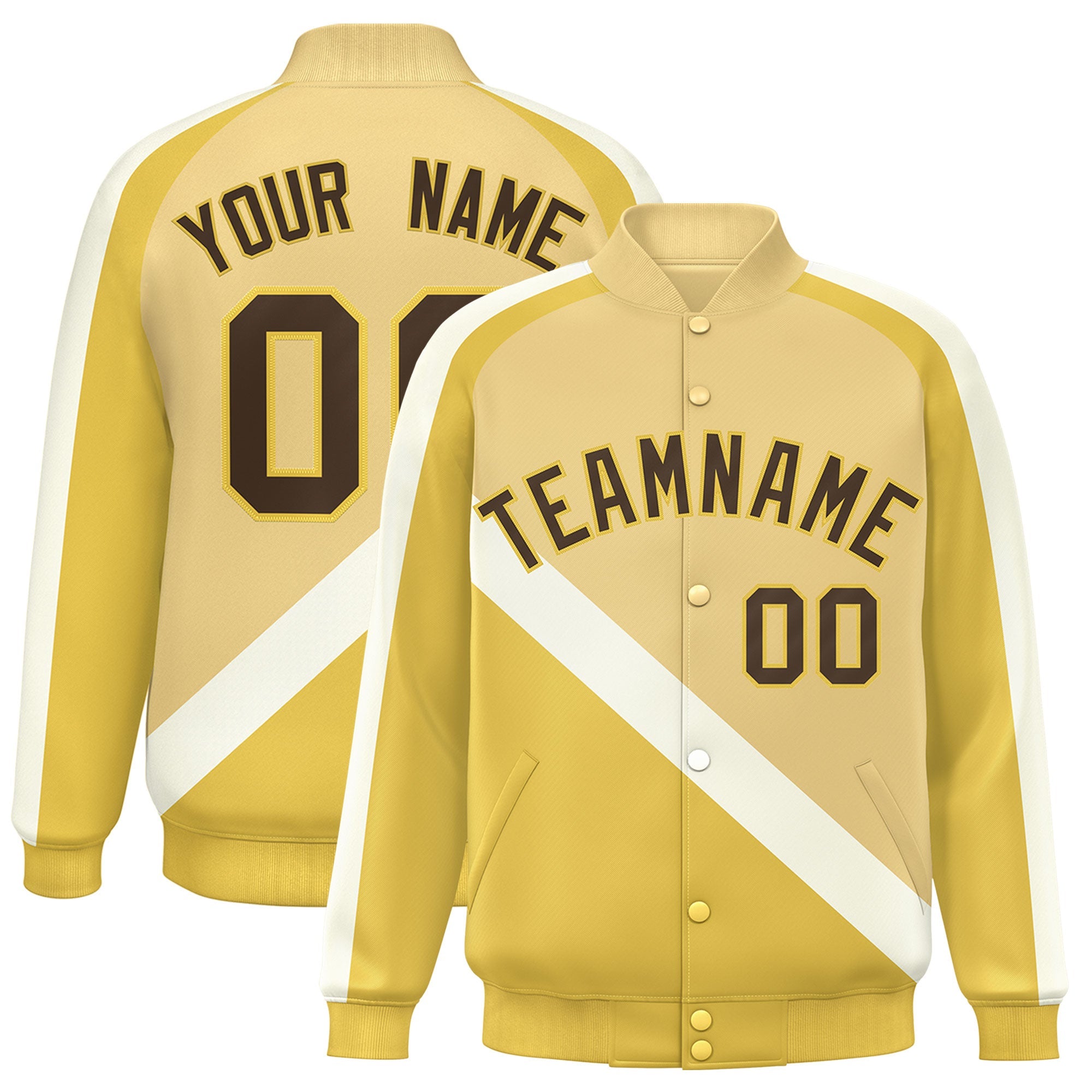 Custom Khaki Khaki Raglan Sleeves Varsity Full-Snap Letterman Baseball Jacket