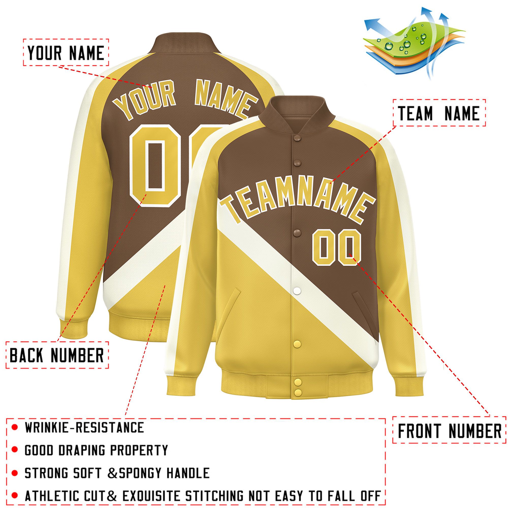 Custom Light Brown Khaki Raglan Sleeves Varsity Full-Snap Letterman Baseball Jacket