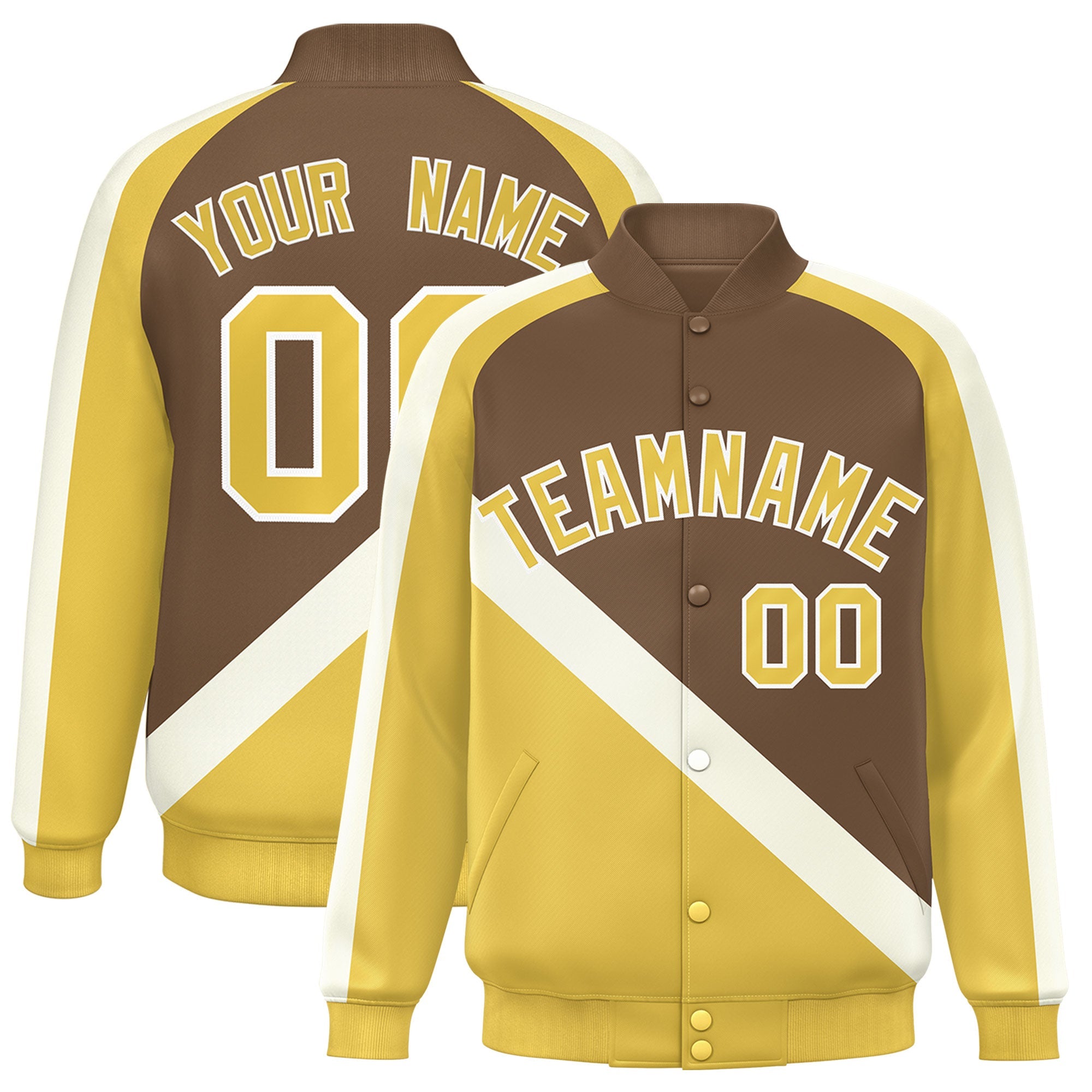 Custom Light Brown Khaki Raglan Sleeves Varsity Full-Snap Letterman Baseball Jacket