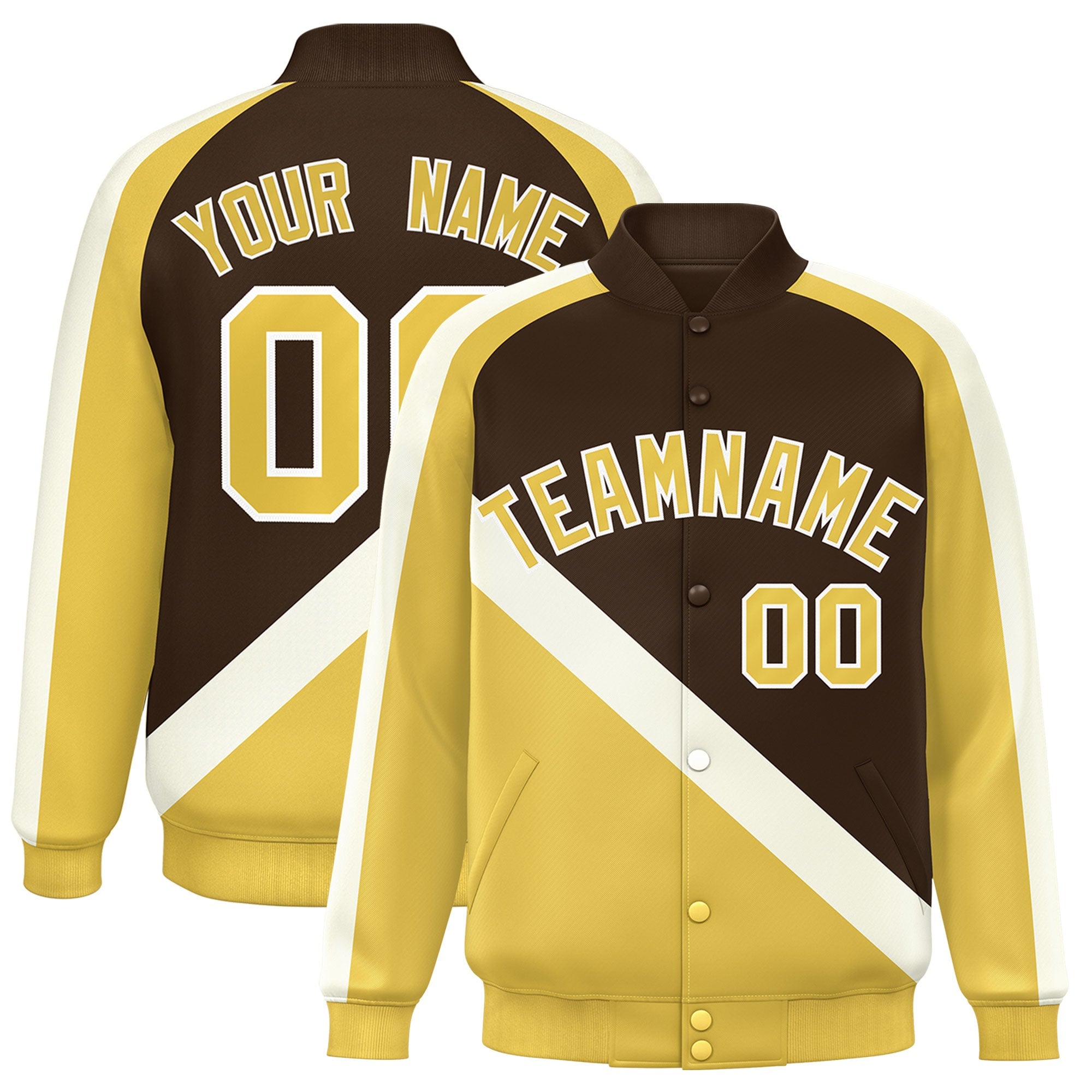 Custom Brown Khaki Raglan Sleeves Varsity Full-Snap Letterman Baseball Jacket