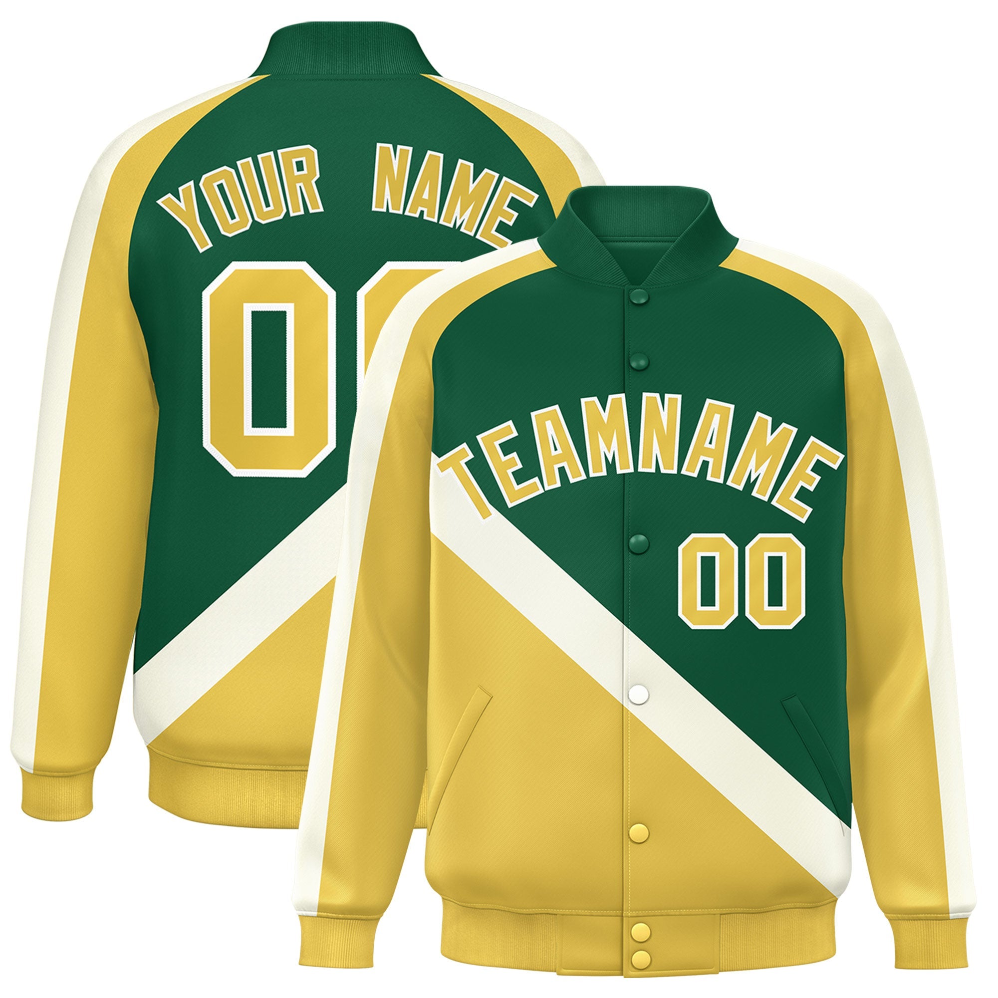 Custom Green Khaki Raglan Sleeves Varsity Full-Snap Letterman Baseball Jacket