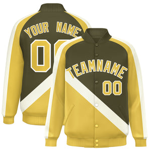 Custom Olive Khaki Raglan Sleeves Varsity Full-Snap Letterman Baseball Jacket