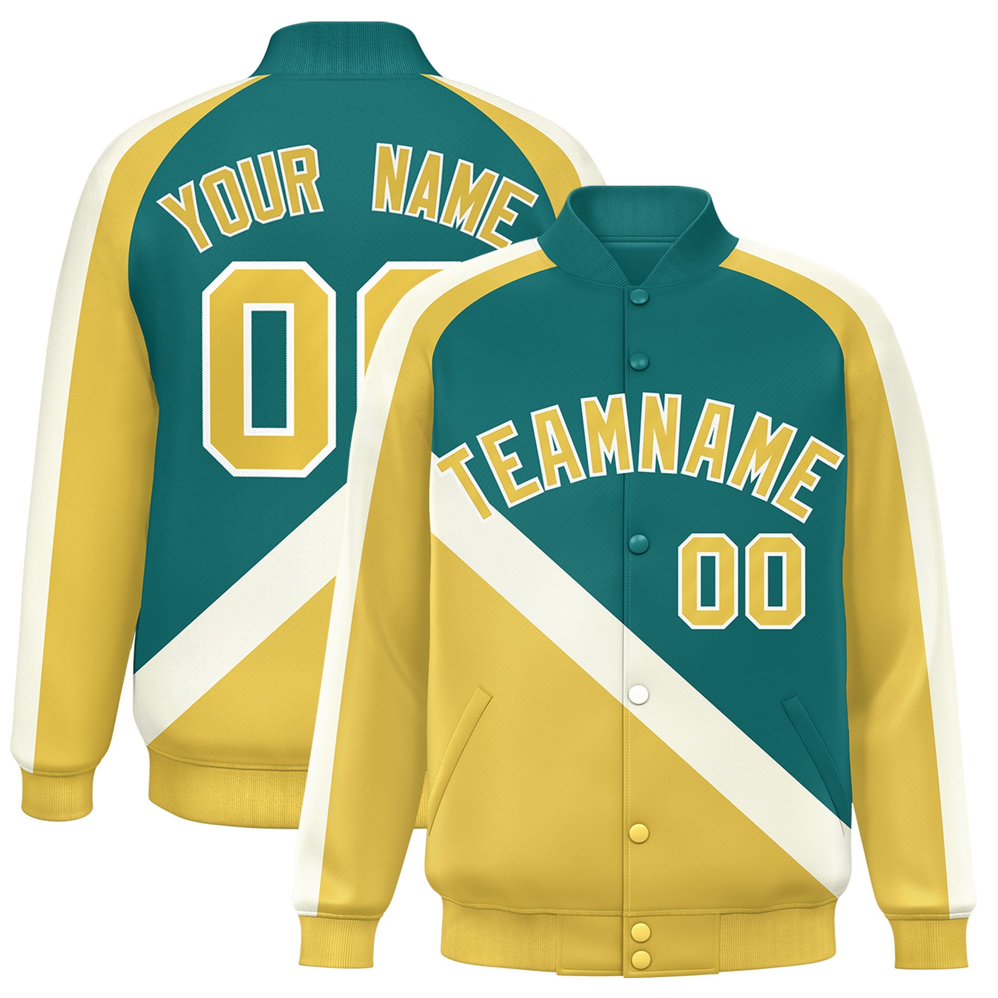 Custom Aqua Khaki Raglan Sleeves Varsity Full-Snap Letterman Baseball Jacket