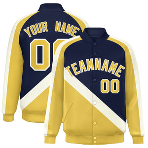 Custom Navy Khaki Raglan Sleeves Varsity Full-Snap Letterman Baseball Jacket