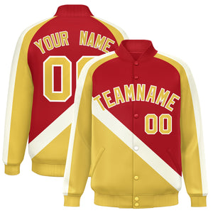 Custom Red Khaki Raglan Sleeves Varsity Full-Snap Letterman Baseball Jacket