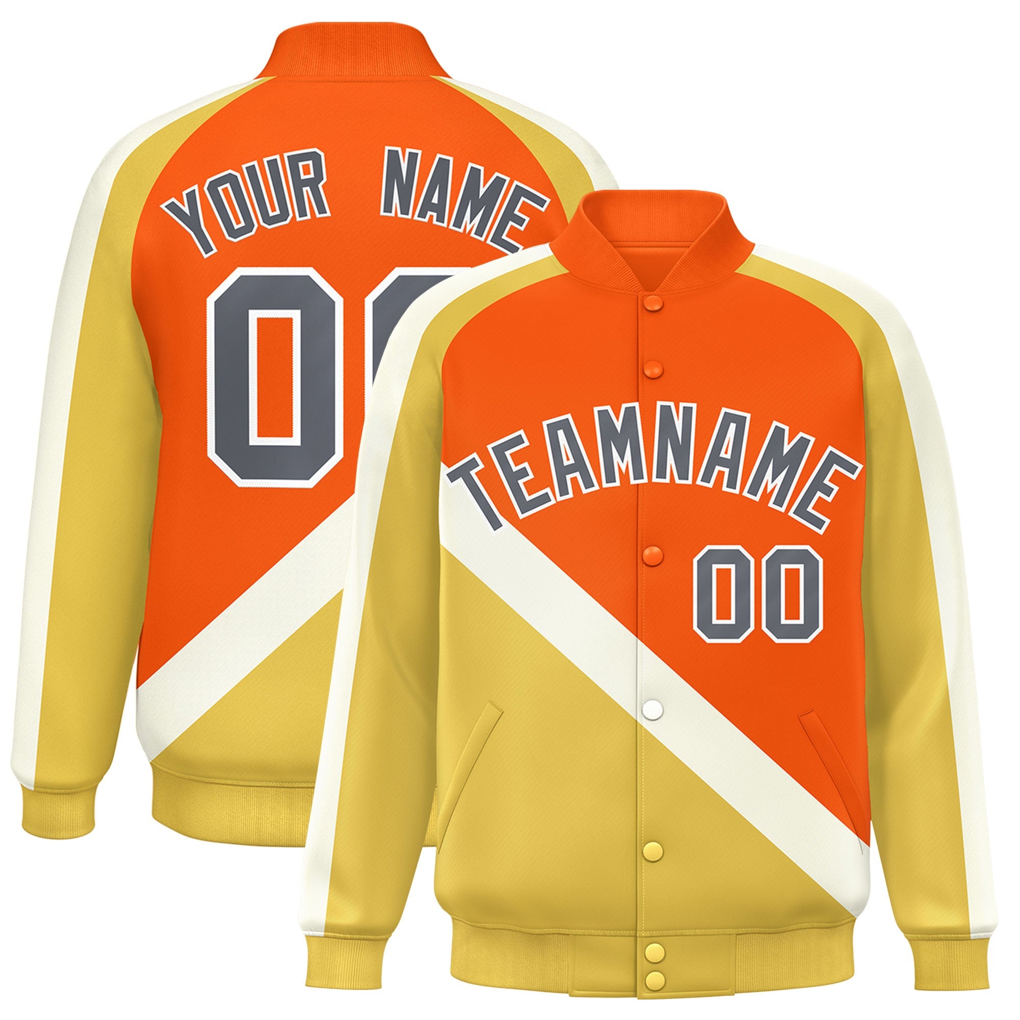 Custom Orange Khaki Raglan Sleeves Varsity Full-Snap Letterman Baseball Jacket