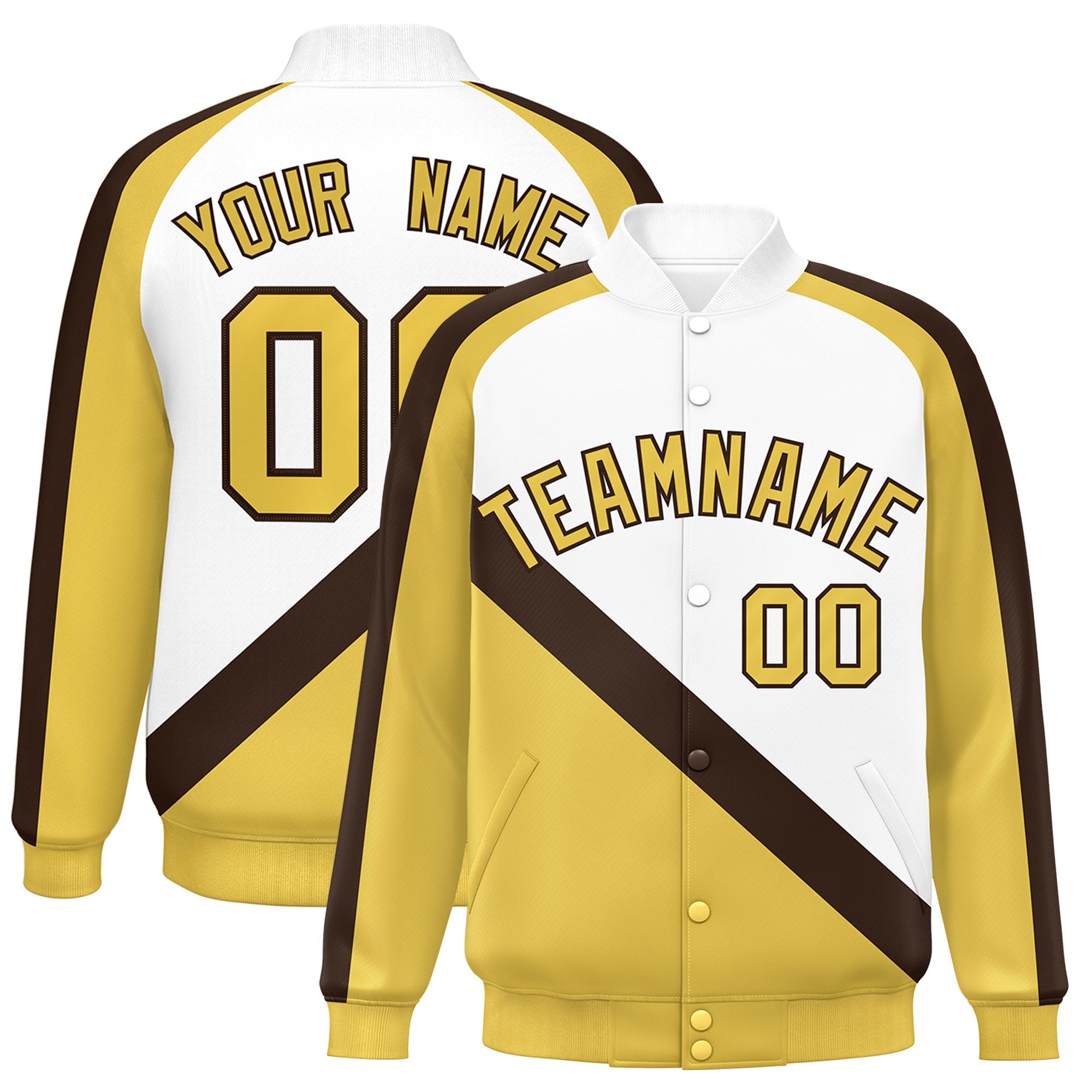 Custom White Khaki Raglan Sleeves Varsity Full-Snap Letterman Baseball Jacket