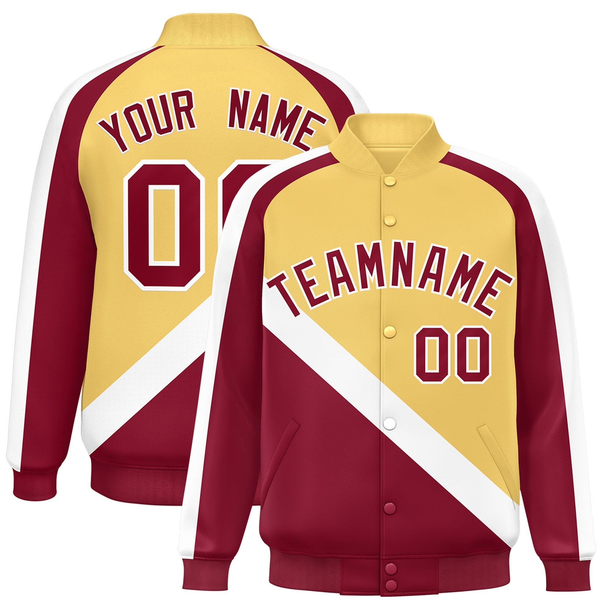 Custom Khaki Crimson Raglan Sleeves Varsity Full-Snap Letterman Baseball Jacket