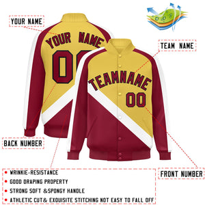 Custom Old Gold Crimson Raglan Sleeves Varsity Full-Snap Letterman Baseball Jacket