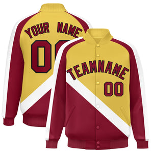 Custom Old Gold Crimson Raglan Sleeves Varsity Full-Snap Letterman Baseball Jacket