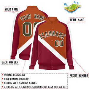 Custom Texas Orange Crimson Raglan Sleeves Varsity Full-Snap Letterman Baseball Jacket