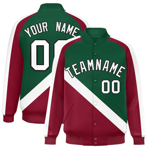 Custom Green Crimson Raglan Sleeves Varsity Full-Snap Letterman Baseball Jacket