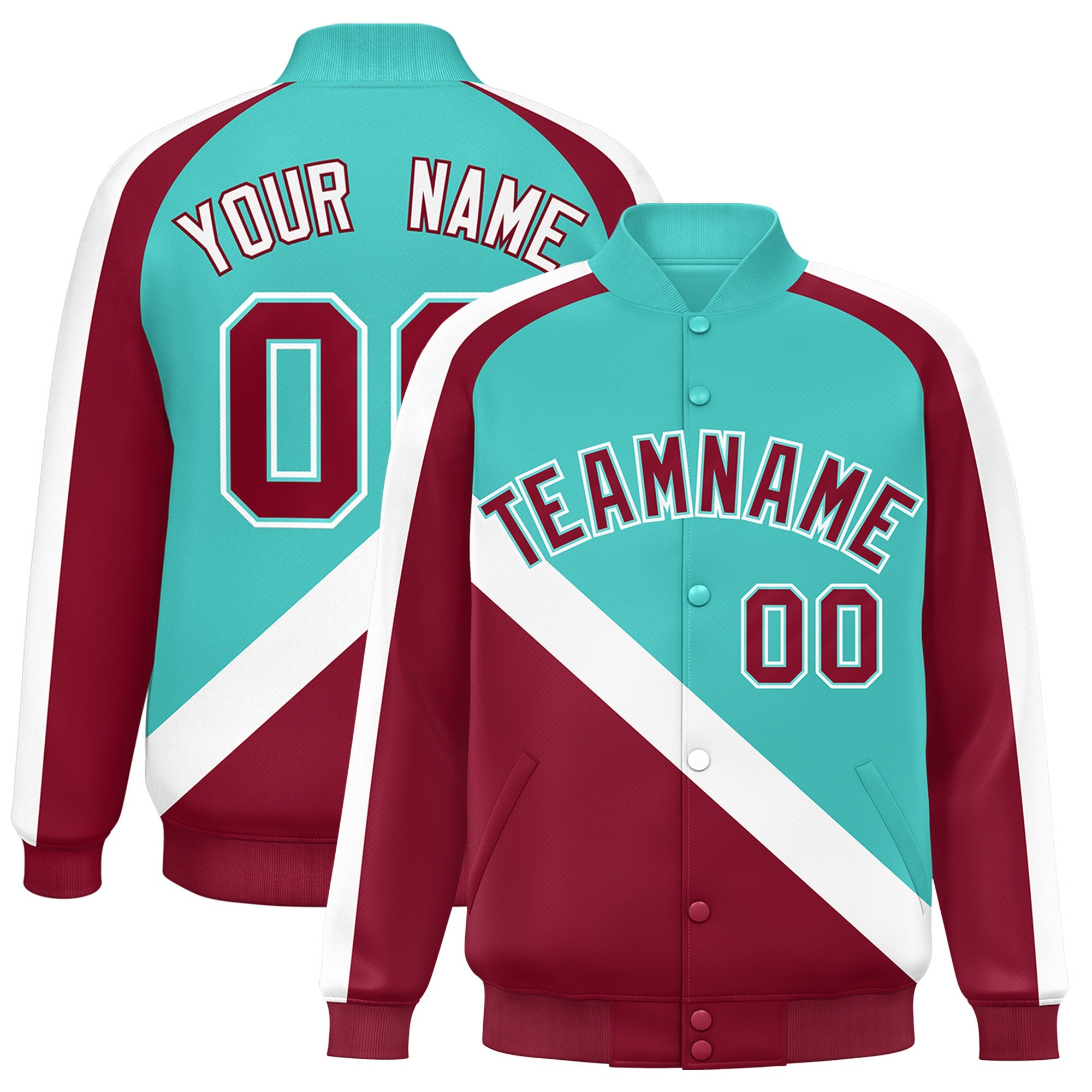 Custom Bright Green Crimson Raglan Sleeves Varsity Full-Snap Letterman Baseball Jacket