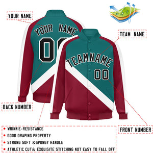 Custom Aqua Crimson Raglan Sleeves Varsity Full-Snap Letterman Baseball Jacket