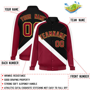 Custom Black Crimson Raglan Sleeves Varsity Full-Snap Letterman Baseball Jacket