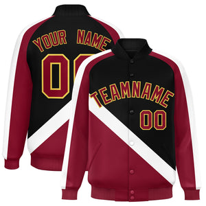 Custom Black Crimson Raglan Sleeves Varsity Full-Snap Letterman Baseball Jacket