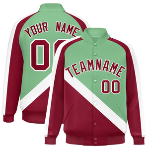 Custom Green Crimson Raglan Sleeves Varsity Full-Snap Letterman Baseball Jacket