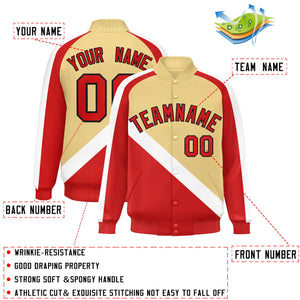 Custom Khaki Red Raglan Sleeves Varsity Full-Snap Letterman Baseball Jacket