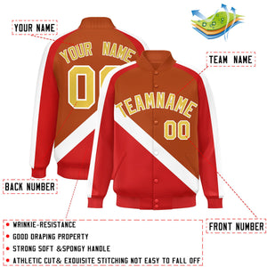 Custom Texas Orange Red Raglan Sleeves Varsity Full-Snap Letterman Baseball Jacket