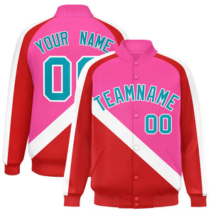 Custom Pink Red Raglan Sleeves Varsity Full-Snap Letterman Baseball Jacket