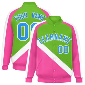 Custom Green Pink Raglan Sleeves Varsity Full-Snap Letterman Baseball Jacket