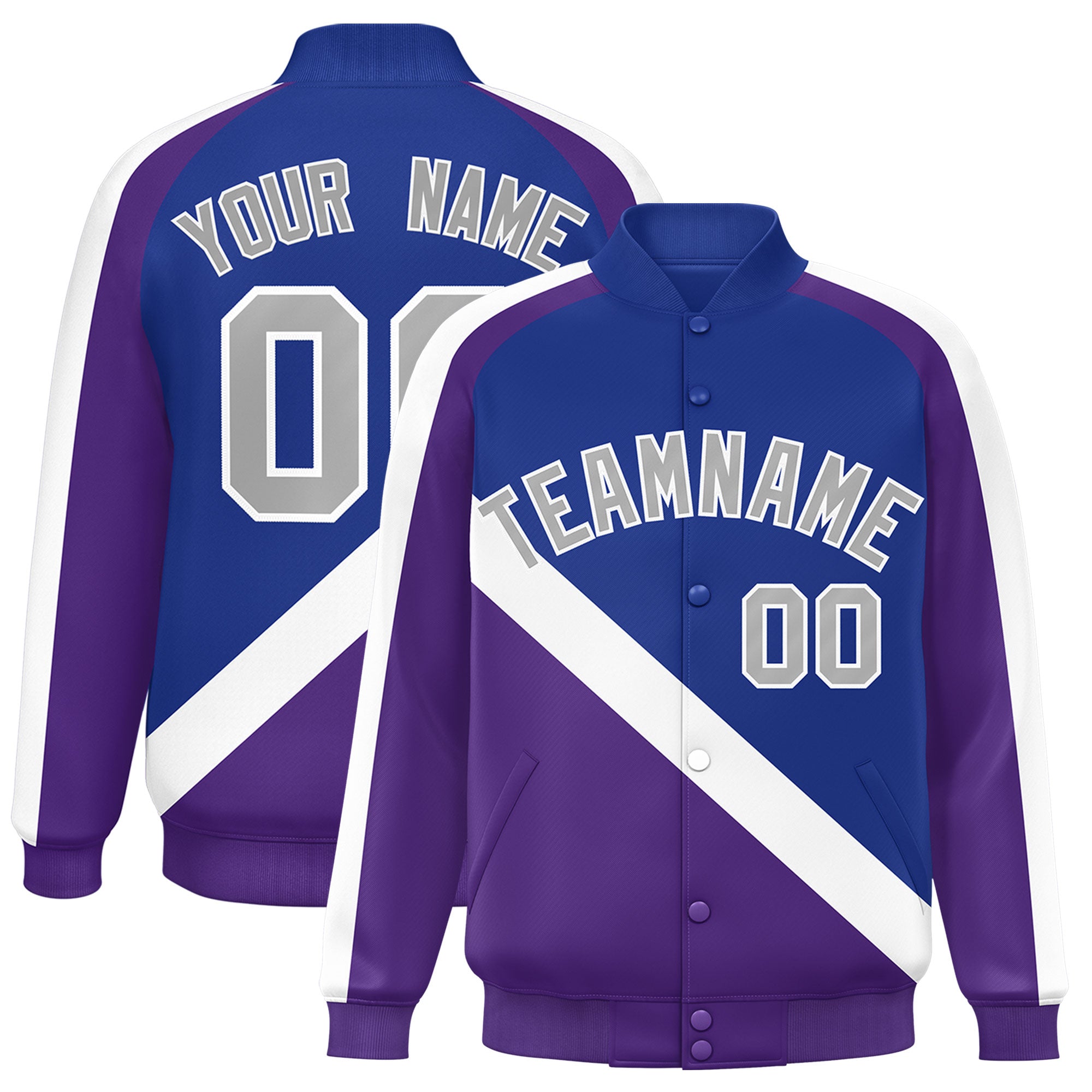 Custom Royal Purple Raglan Sleeves Varsity Full-Snap Letterman Baseball Jacket