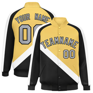 Custom Khaki Black Raglan Sleeves Varsity Full-Snap Letterman Baseball Jacket