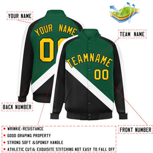 Custom Green Black Raglan Sleeves Varsity Full-Snap Letterman Baseball Jacket