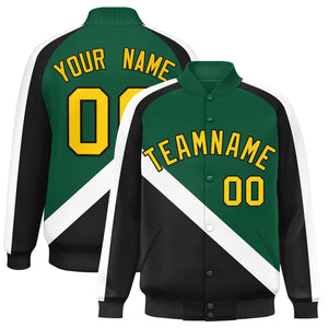 Custom Green Black Raglan Sleeves Varsity Full-Snap Letterman Baseball Jacket