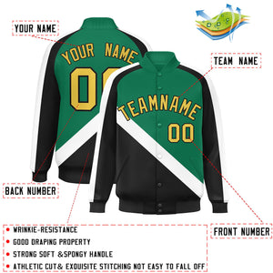 Custom Kelly Green Black Raglan Sleeves Varsity Full-Snap Letterman Baseball Jacket