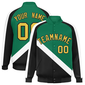 Custom Kelly Green Black Raglan Sleeves Varsity Full-Snap Letterman Baseball Jacket