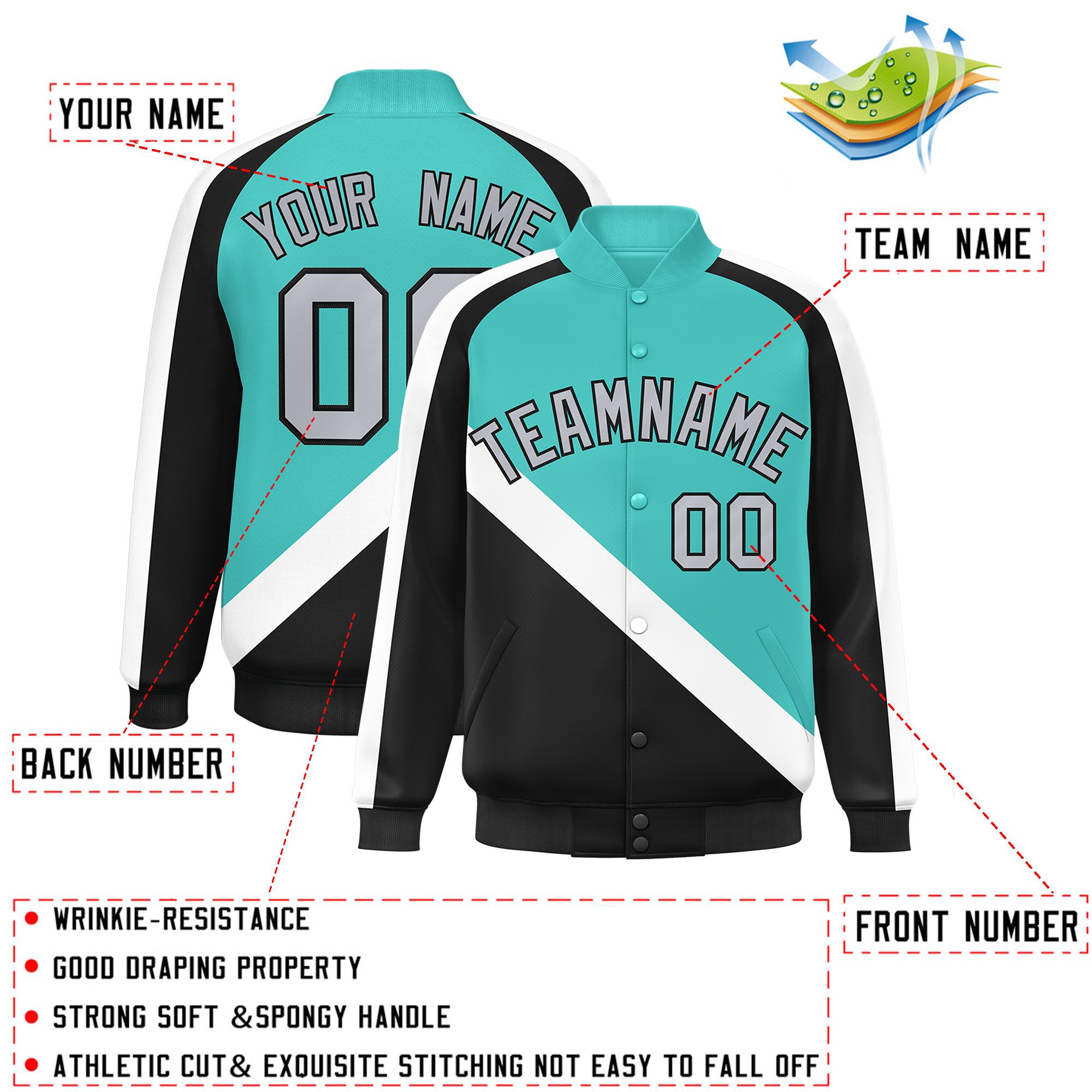 Custom Bright Green Black Raglan Sleeves Varsity Full-Snap Letterman Baseball Jacket