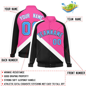 Custom Pink Black Raglan Sleeves Varsity Full-Snap Letterman Baseball Jacket