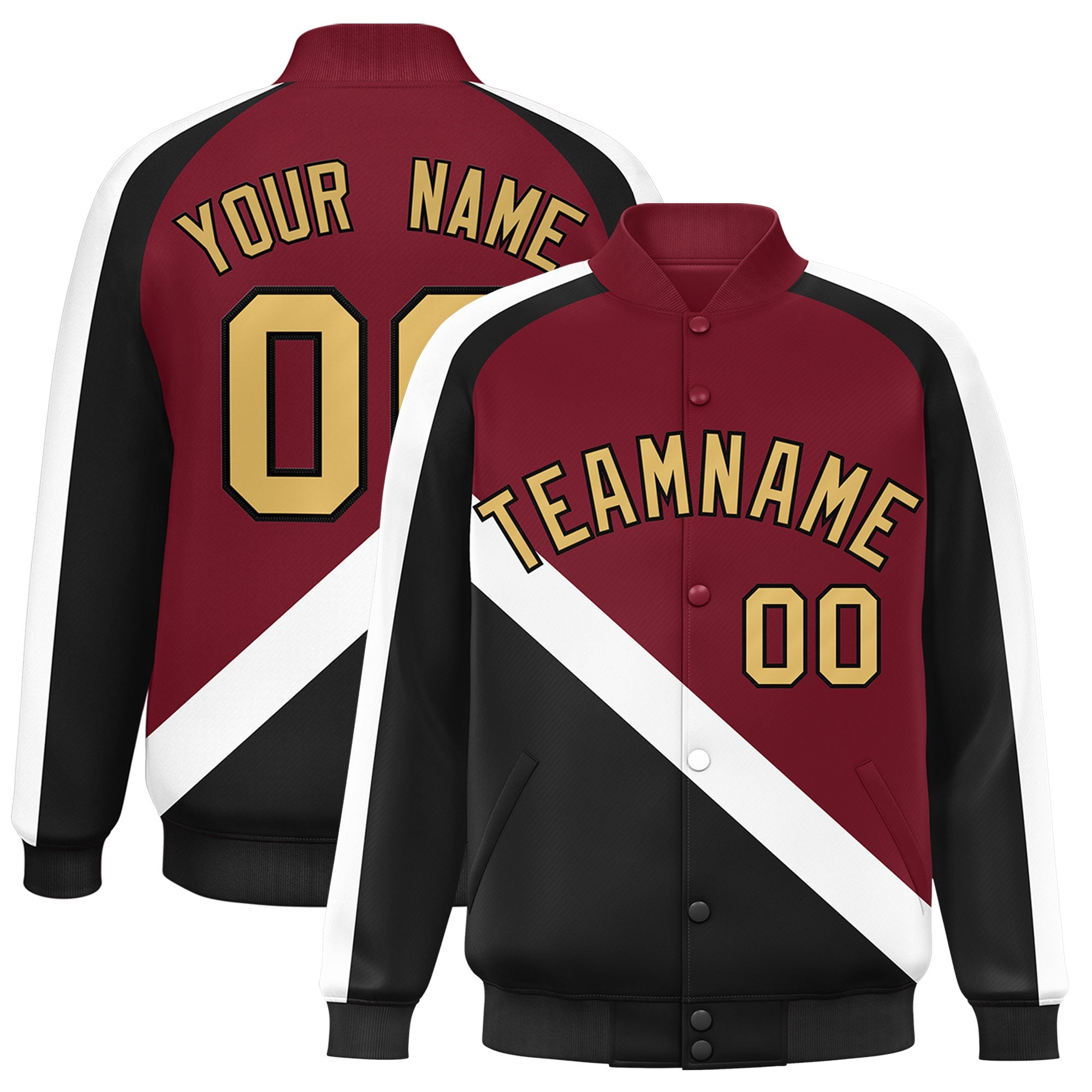 Custom Crimson Black Raglan Sleeves Varsity Full-Snap Letterman Baseball Jacket