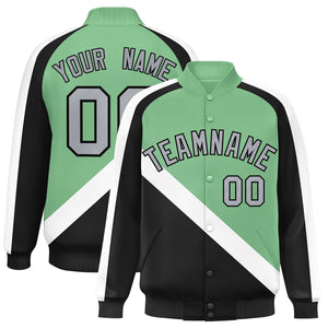 Custom Green Black Raglan Sleeves Varsity Full-Snap Letterman Baseball Jacket