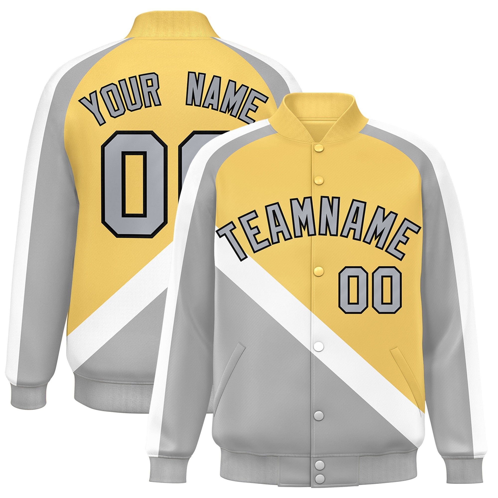 Custom Khaki Gray Raglan Sleeves Varsity Full-Snap Letterman Baseball Jacket