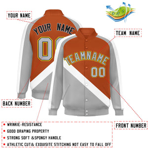 Custom Texas Orange Gray Raglan Sleeves Varsity Full-Snap Letterman Baseball Jacket