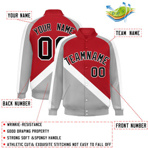 Custom Red Gray Raglan Sleeves Varsity Full-Snap Letterman Baseball Jacket