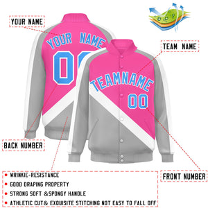 Custom Pink Gray Raglan Sleeves Varsity Full-Snap Letterman Baseball Jacket