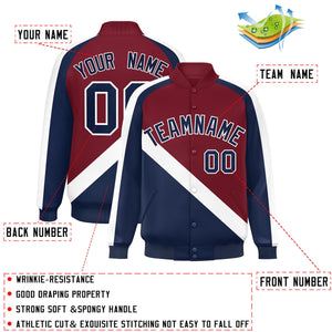 Custom Crimson Navy Raglan Sleeves Varsity Full-Snap Letterman Baseball Jacket