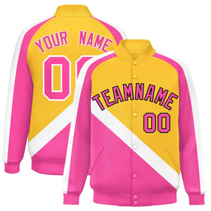 Custom Gold Pink Raglan Sleeves Varsity Full-Snap Letterman Baseball Jacket