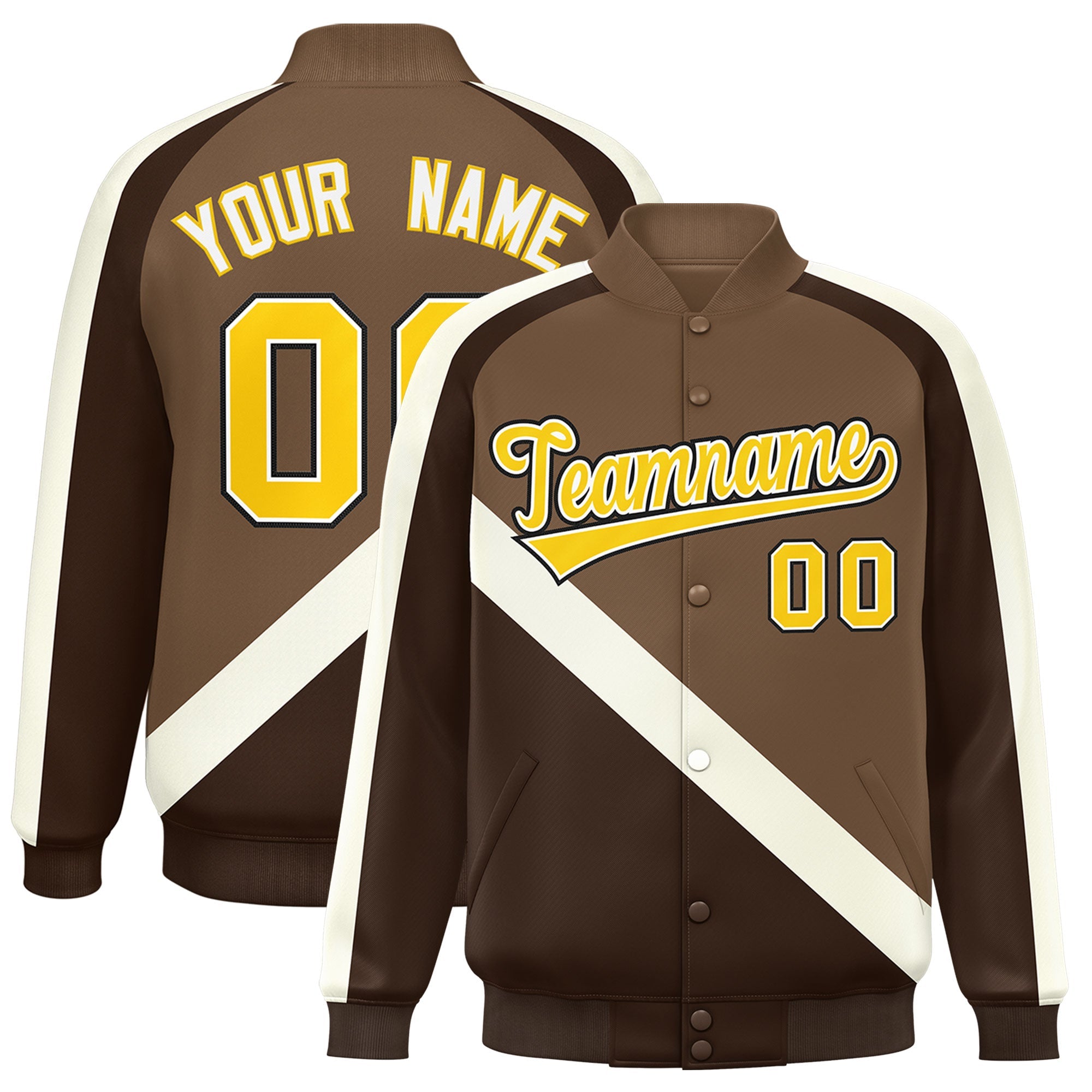 Custom Light Brown Brown Raglan Sleeves Varsity Full-Snap Letterman Baseball Jacket