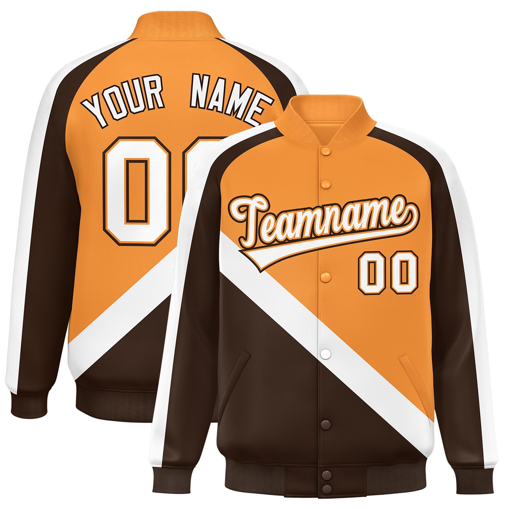 Custom Orange Brown Raglan Sleeves Varsity Full-Snap Letterman Baseball Jacket