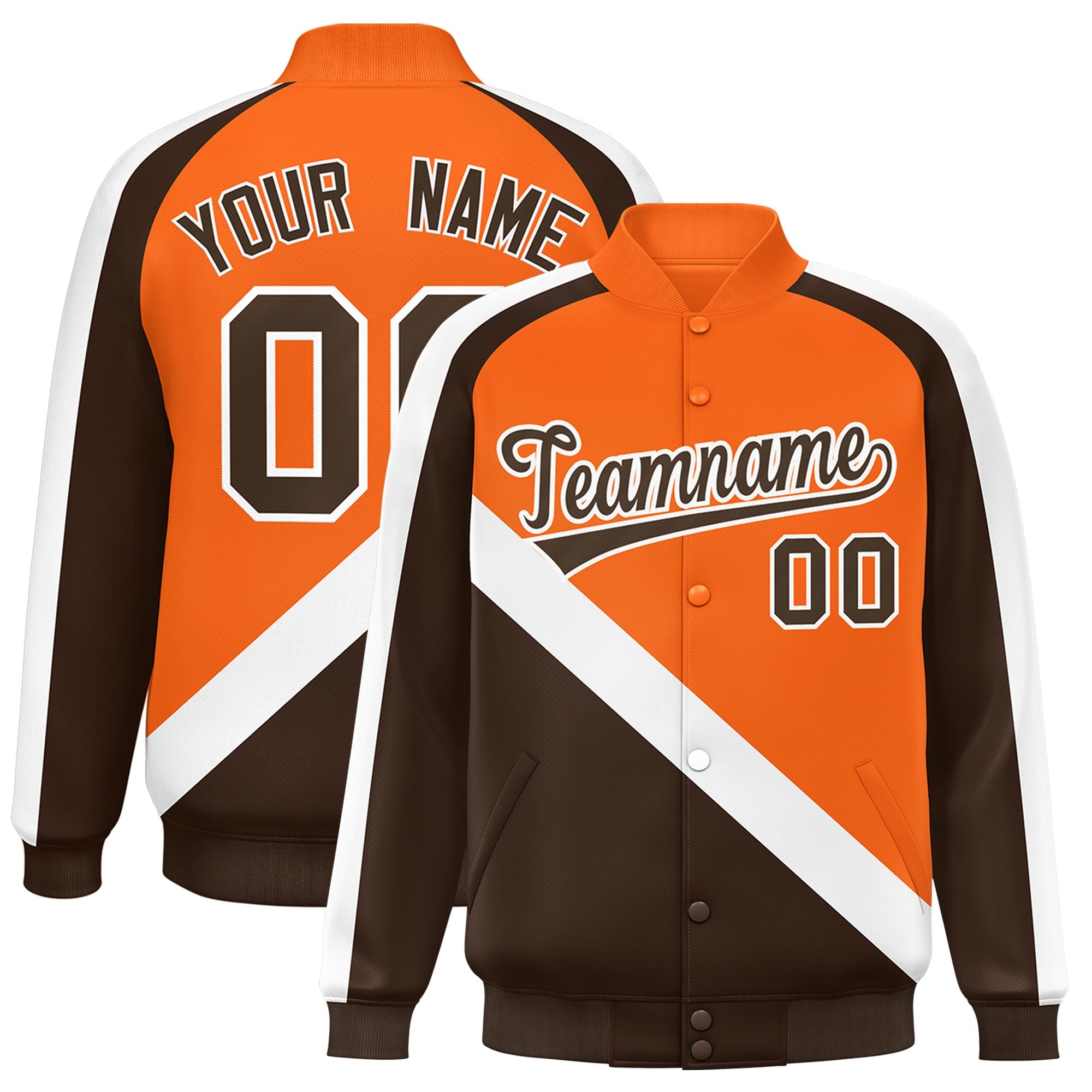 Custom Orange Brown Raglan Sleeves Varsity Full-Snap Letterman Baseball Jacket