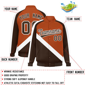 Custom Texas Orange Brown Raglan Sleeves Varsity Full-Snap Letterman Baseball Jacket